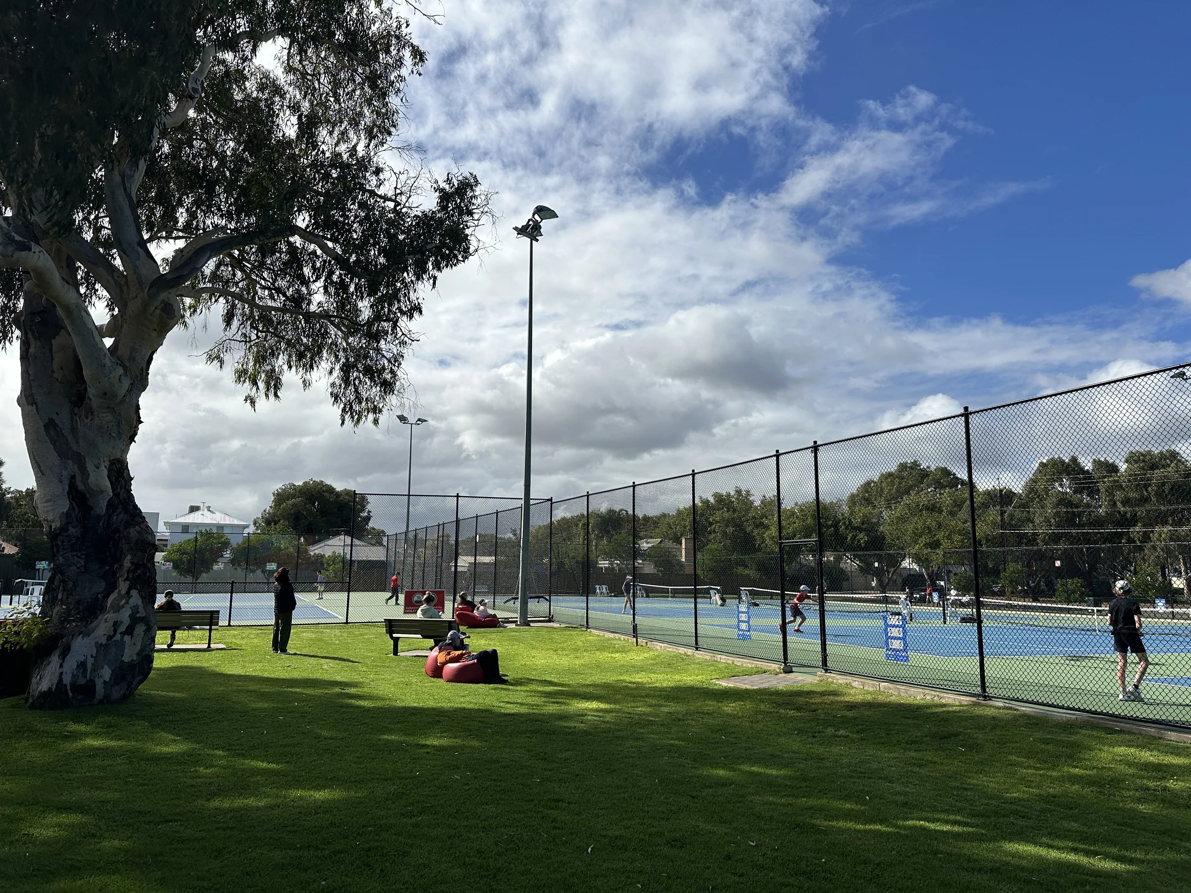 The courts and grounds at Henley South Tennis Club on a sunny day